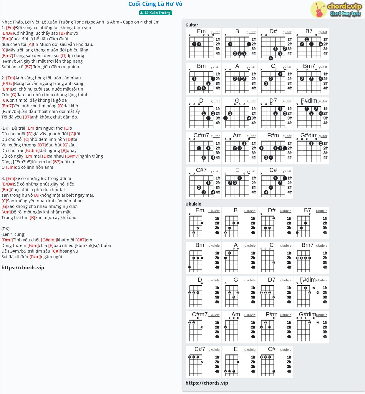 Chord Cuối Cung La Hư Vo Le Xuan Trường Tab Song Lyric Sheet Guitar Ukulele Chords Vip