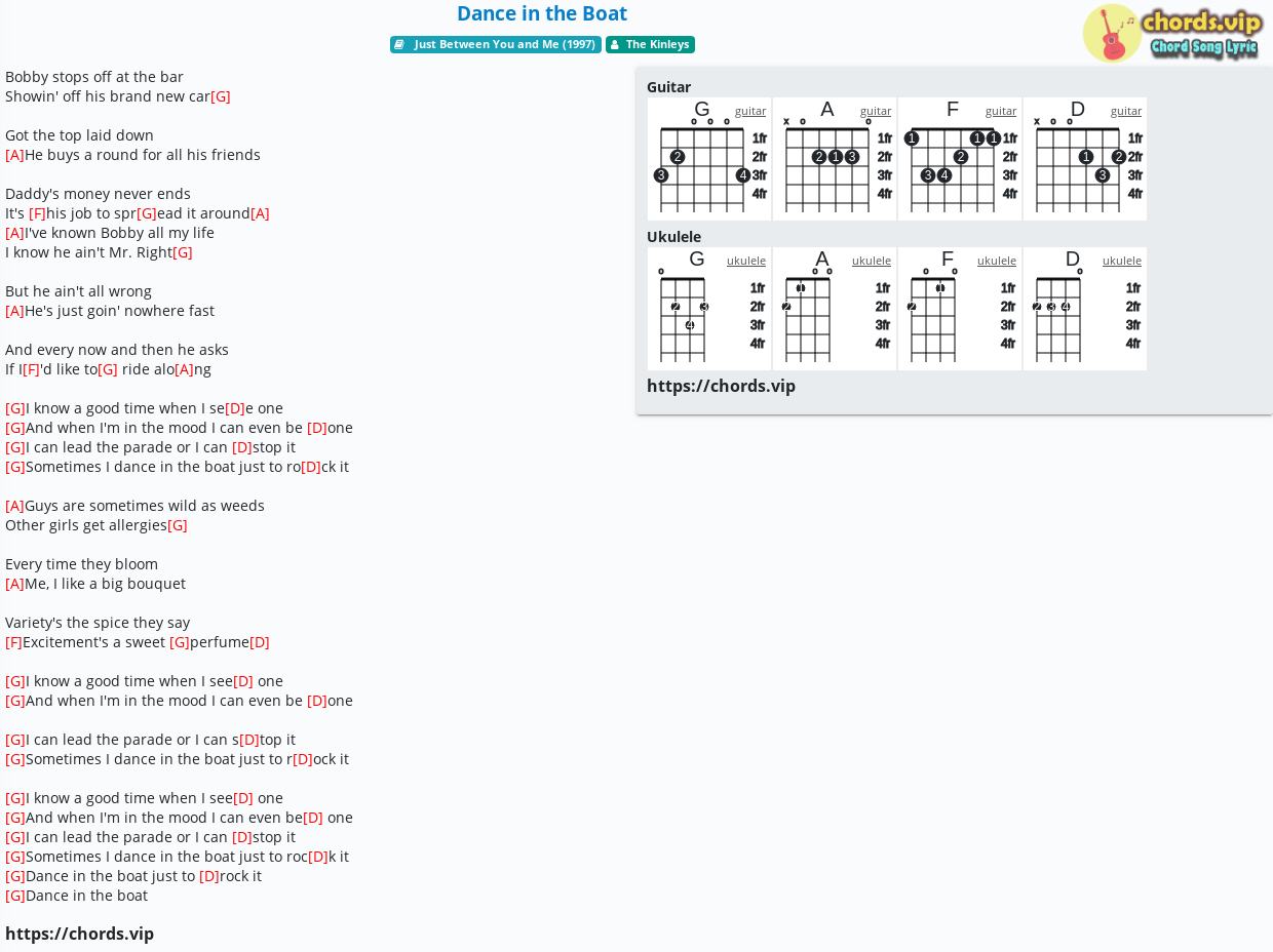 Chord Dance In The Boat The Kinleys Tab Song Lyric Sheet Guitar Ukulele Chords Vip