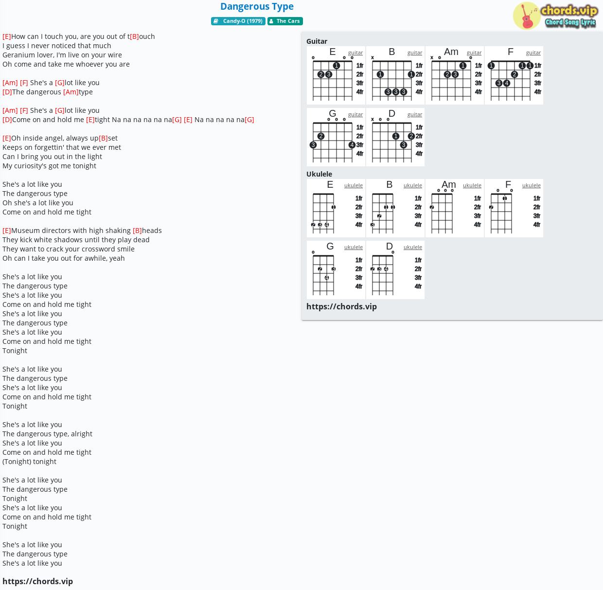 Chord: Dangerous Type - tab, song lyric, sheet, guitar, ukulele