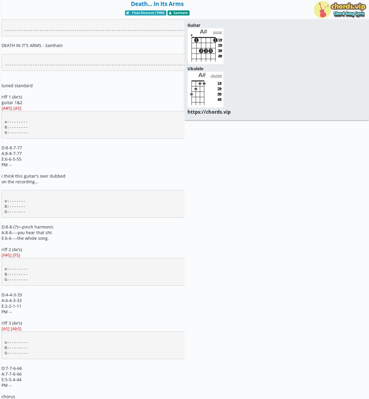 Chord Death... In Its Arms Samhain tab, song lyric, sheet, guitar, ukulele chords.vip