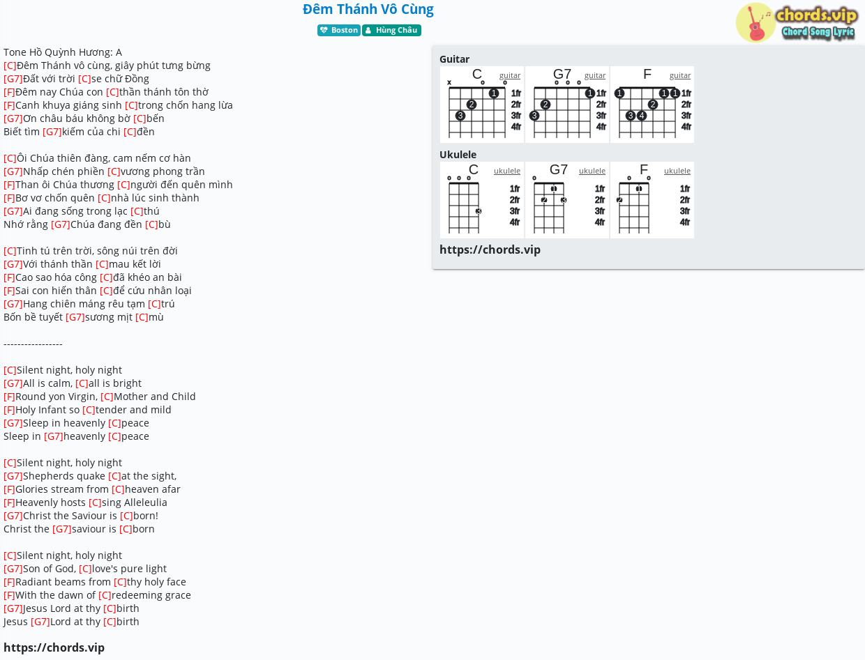 Chord đem Thanh Vo Cung Hung Chau Tab Song Lyric Sheet Guitar Ukulele Chords Vip