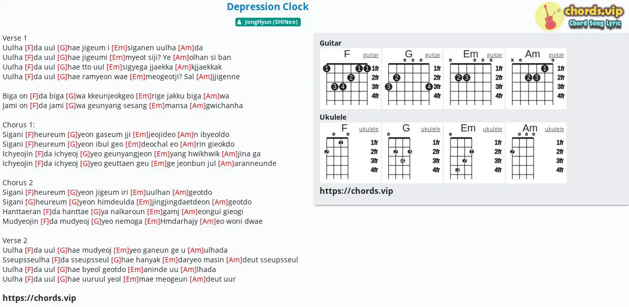 Chord Depression Clock tab, song lyric, sheet, guitar, ukulele