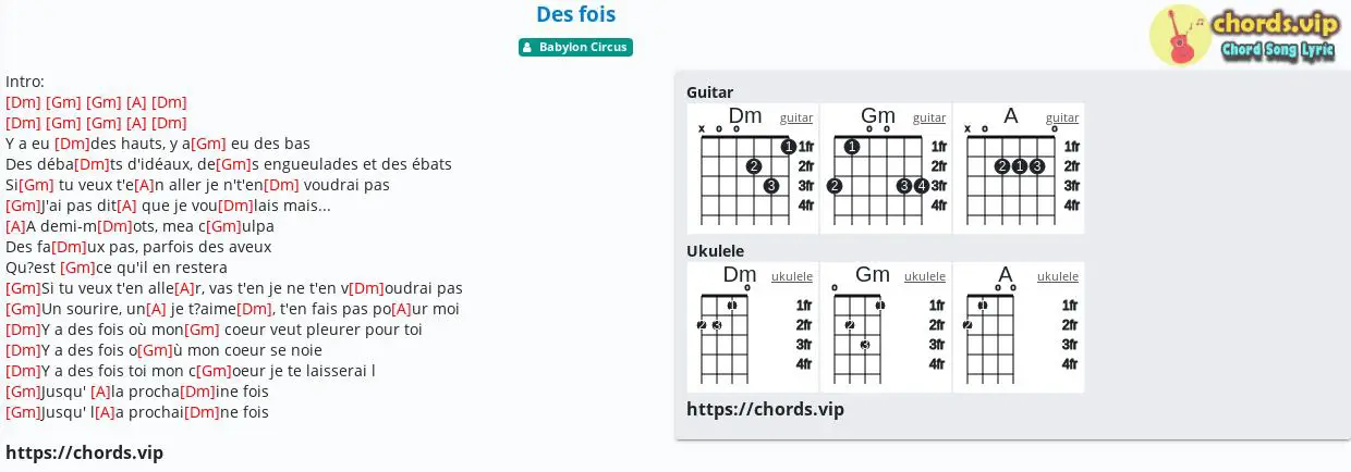 Chord Des Fois Babylon Circus Tab Song Lyric Sheet Guitar Ukulele Chords Vip