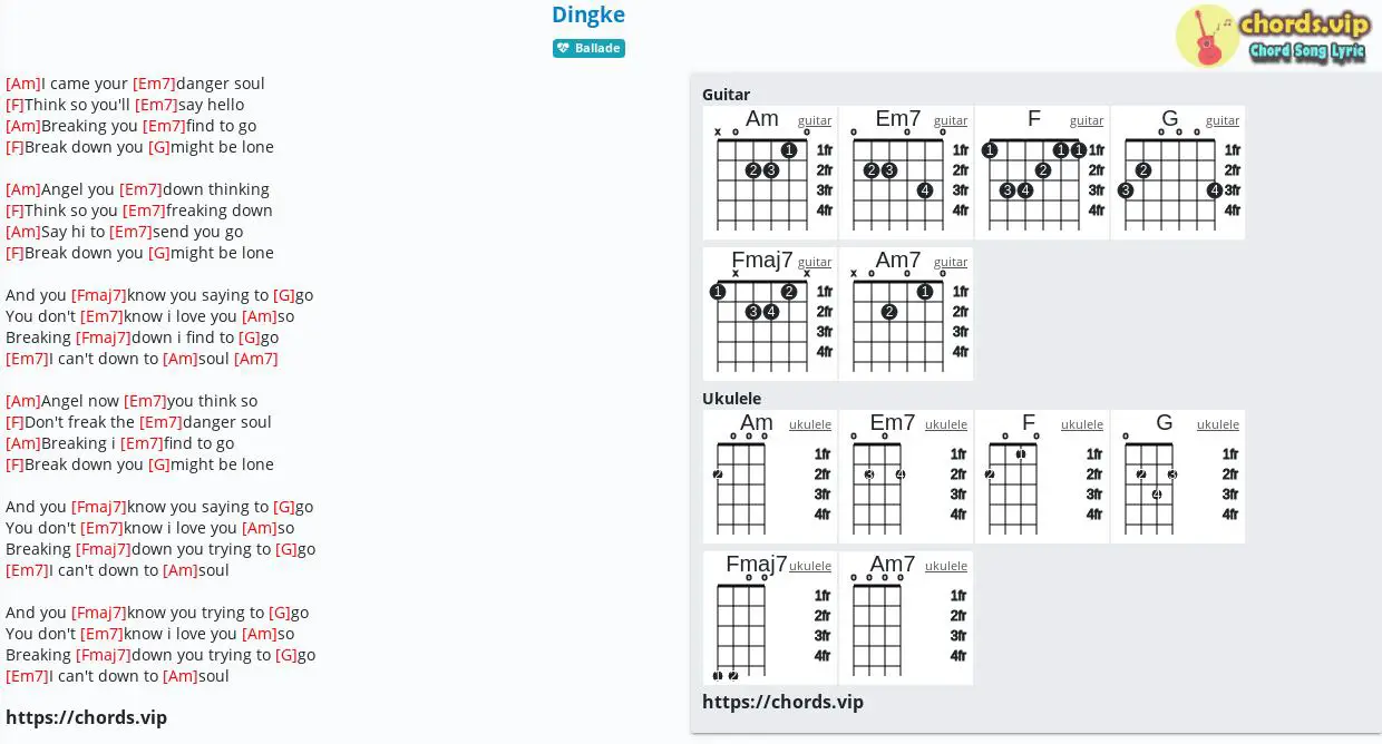 Chord Dingke Tab Song Lyric Sheet Guitar Ukulele Chords Vip