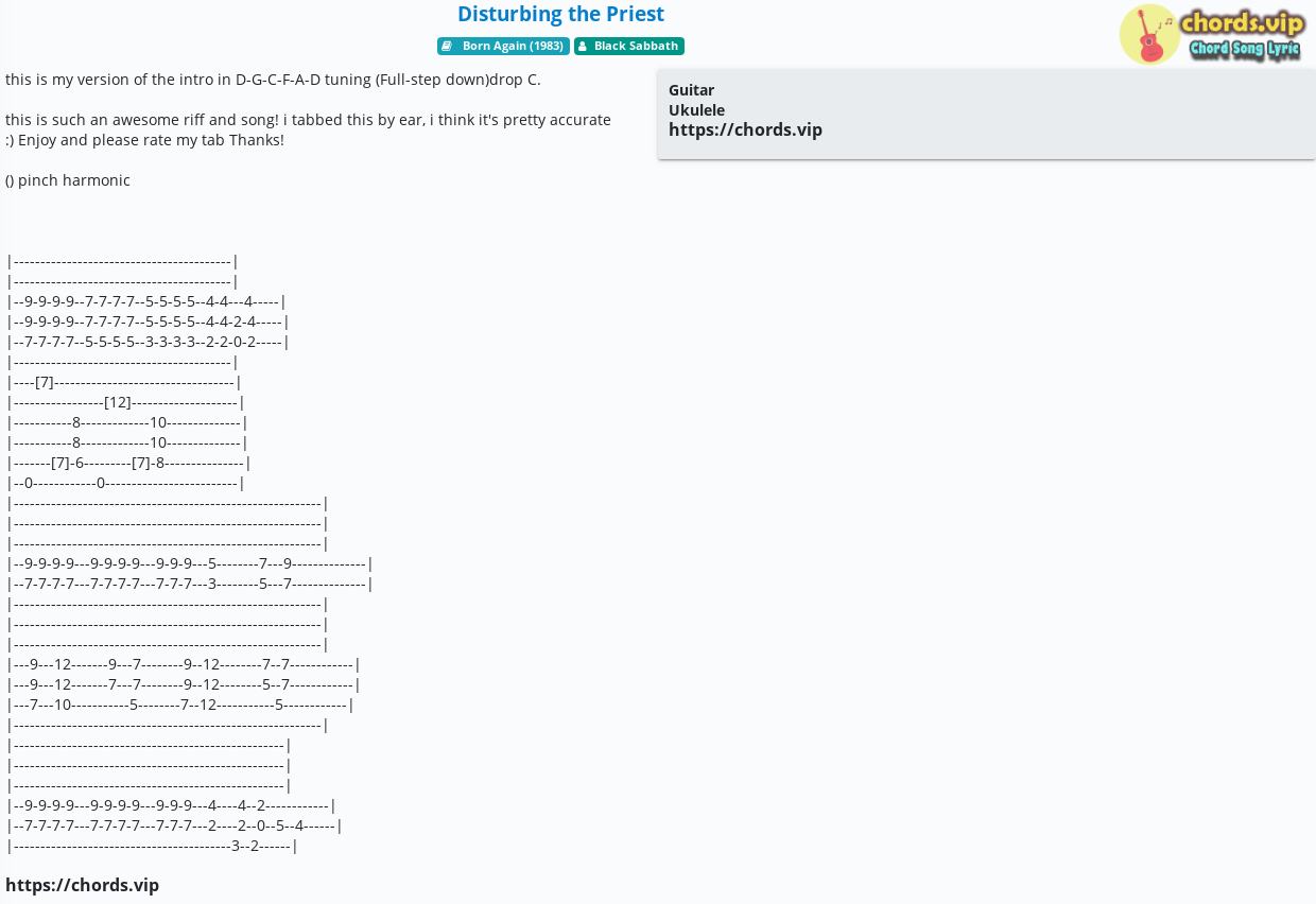 Chord Disturbing The Priest Black Sabbath Tab Song Lyric Sheet Guitar Ukulele Chords Vip