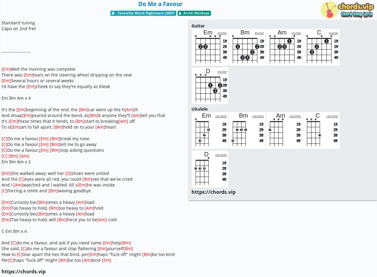 Chord Do Me A Favour Arctic Monkeys Tab Song Lyric Sheet Guitar 