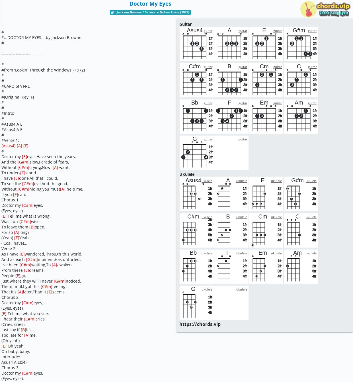 Chord Doctor My Eyes Tab Song Lyric Sheet Guitar Ukulele   Chord Doctor My Eyes Jackson Browne 