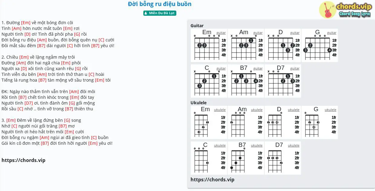 Chord đời Bỗng Ru điệu Buồn Mien Du đa Lạt Tab Song Lyric Sheet Guitar Ukulele Chords Vip