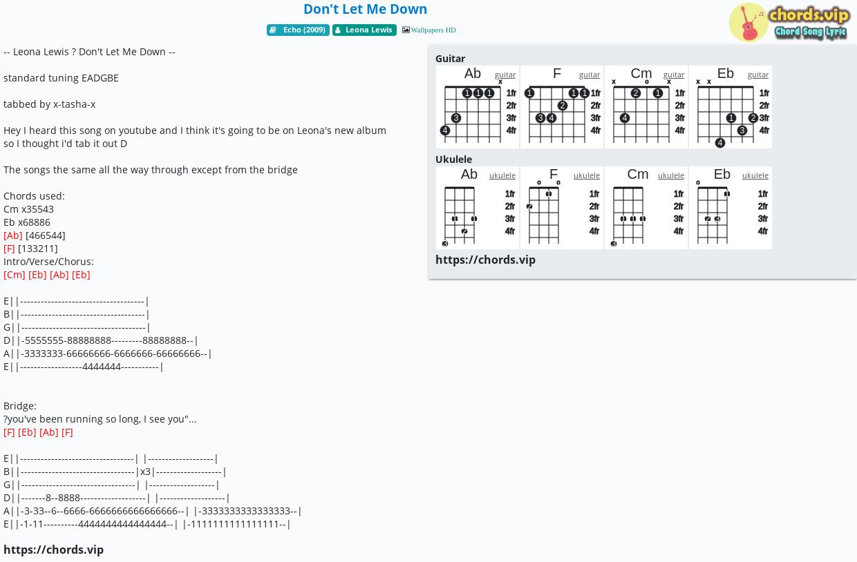 H p m Don t Let Me Down Leona Lewis C m m Tab Guitar Ukulele 