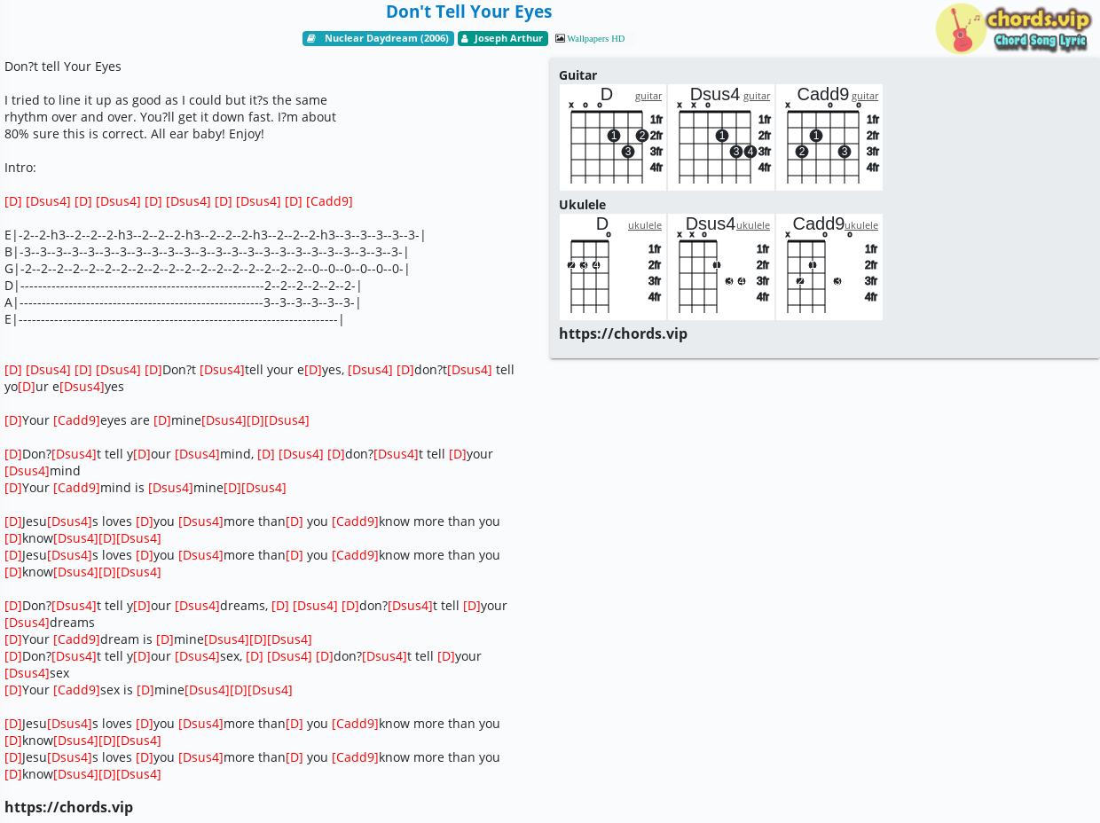 Chord Don T Tell Your Eyes Joseph Arthur Tab Song Lyric Sheet Guitar Ukulele Chords Vip