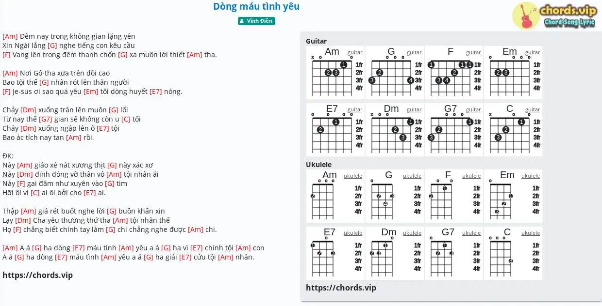 Chord Dong Mau Tinh Yeu Vĩnh điền Tab Song Lyric Sheet Guitar Ukulele Chords Vip