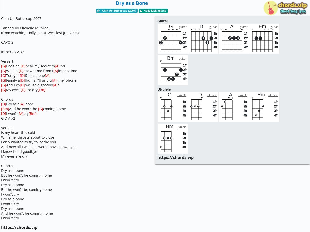 Chord Dry As A Bone Holly Mcnarland Tab Song Lyric Sheet Guitar