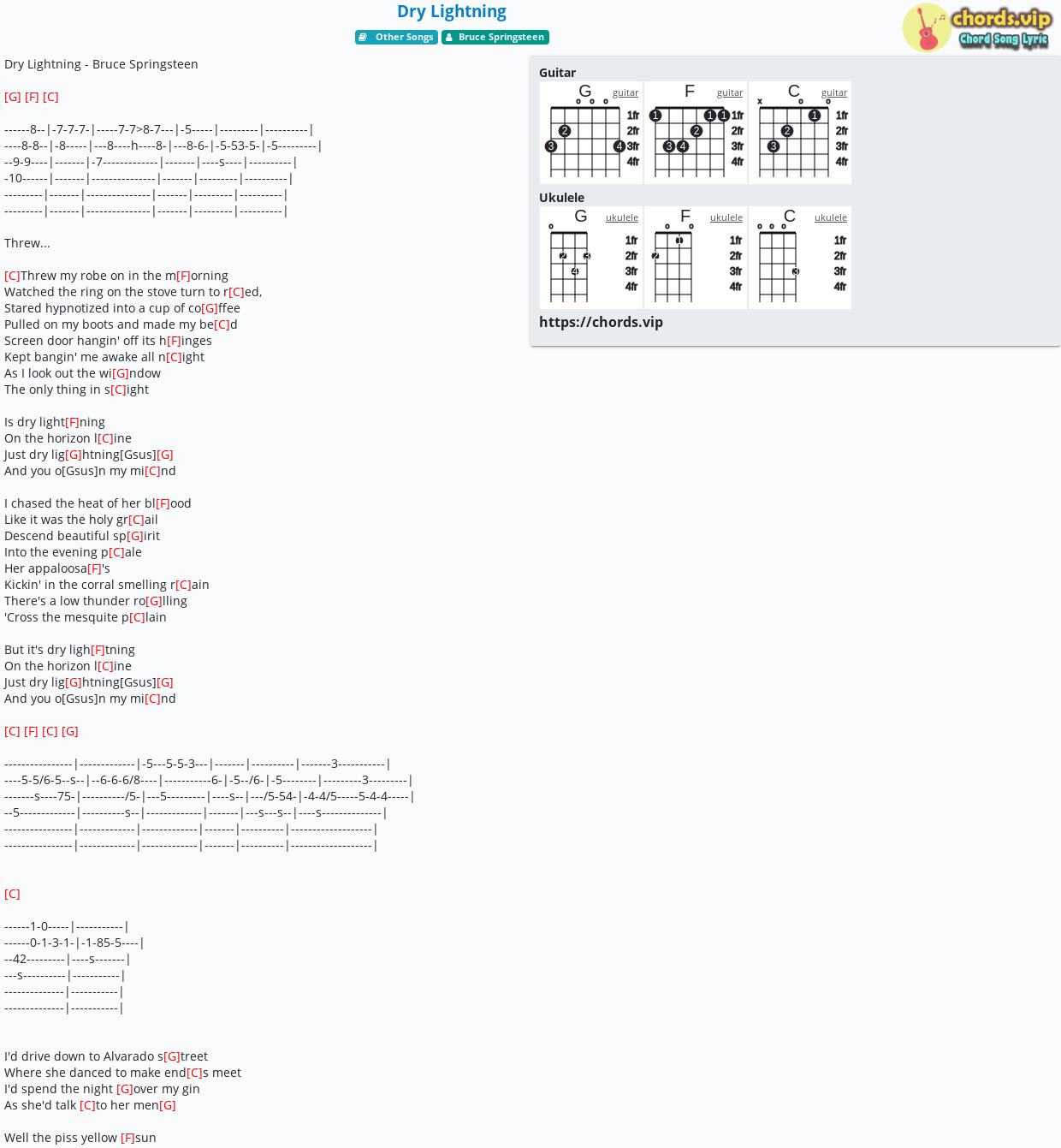 Chord Dry Lightning Tab Song Lyric Sheet Guitar Ukulele Chords Vip