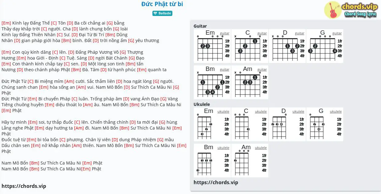 Chord đức Phật Từ Bi Chuc Linh Thich Quảng Bảo Tab Song Lyric Sheet Guitar Ukulele Chords Vip