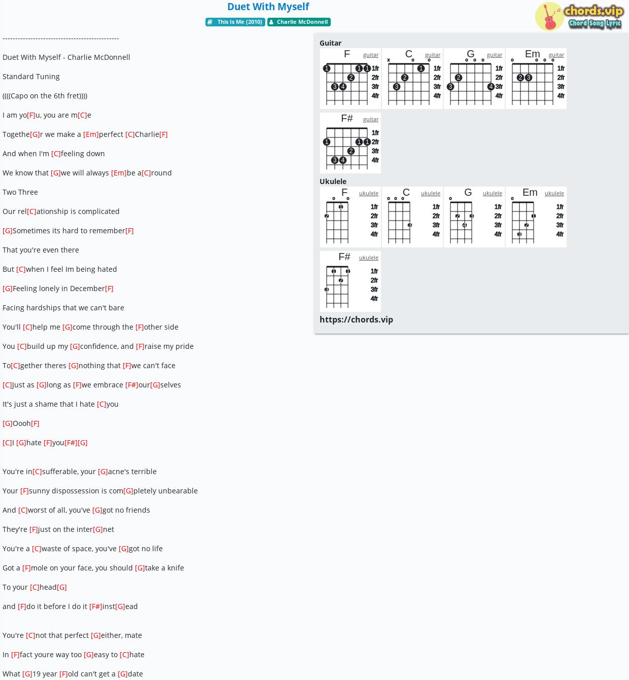 Chord Duet With Myself Charlie Mcdonnell Tab Song Lyric Sheet Guitar Ukulele Chords Vip