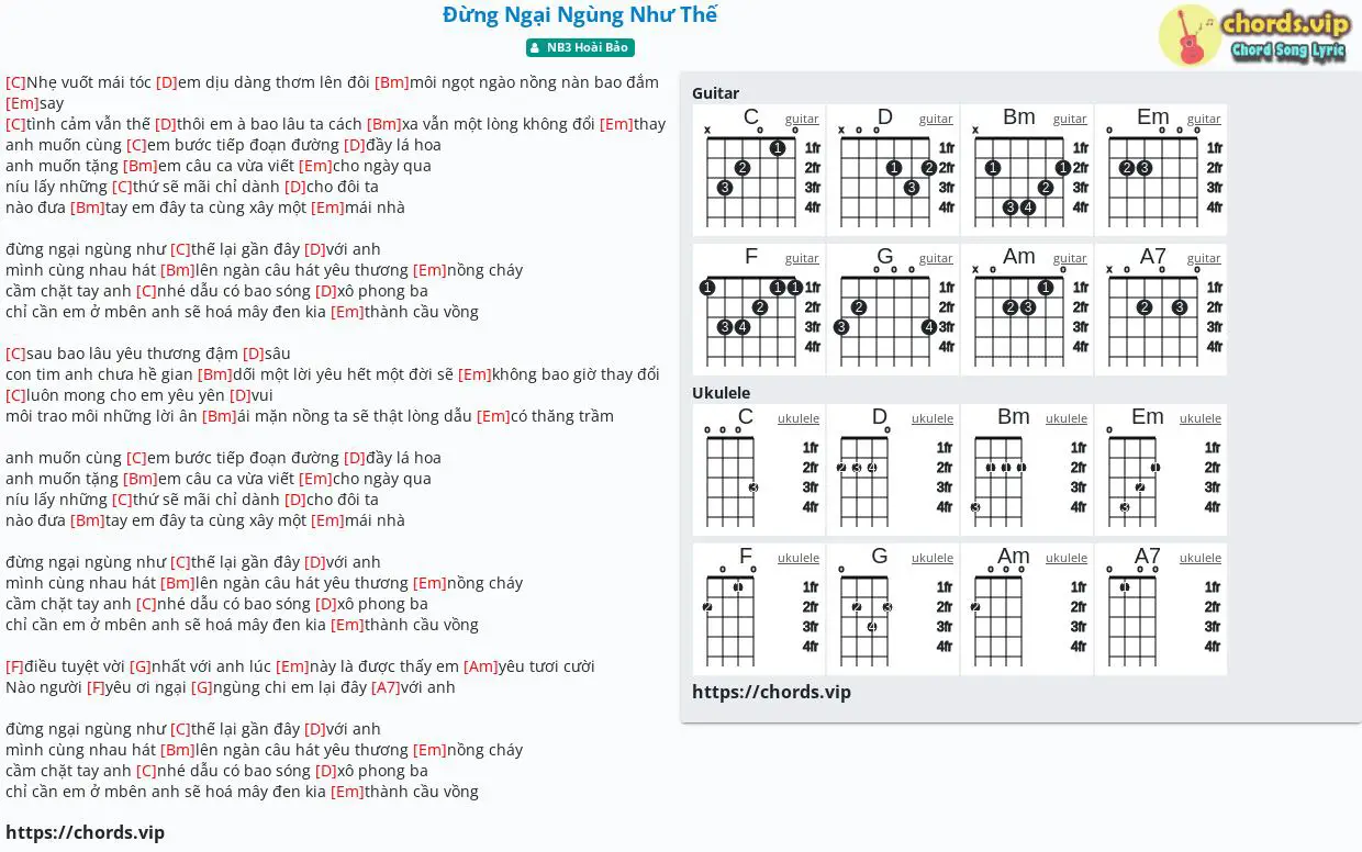 Chord Đừng Ngại Ngùng Như Thế Tab Song Lyric Sheet Guitar Ukulele Chordsvip 