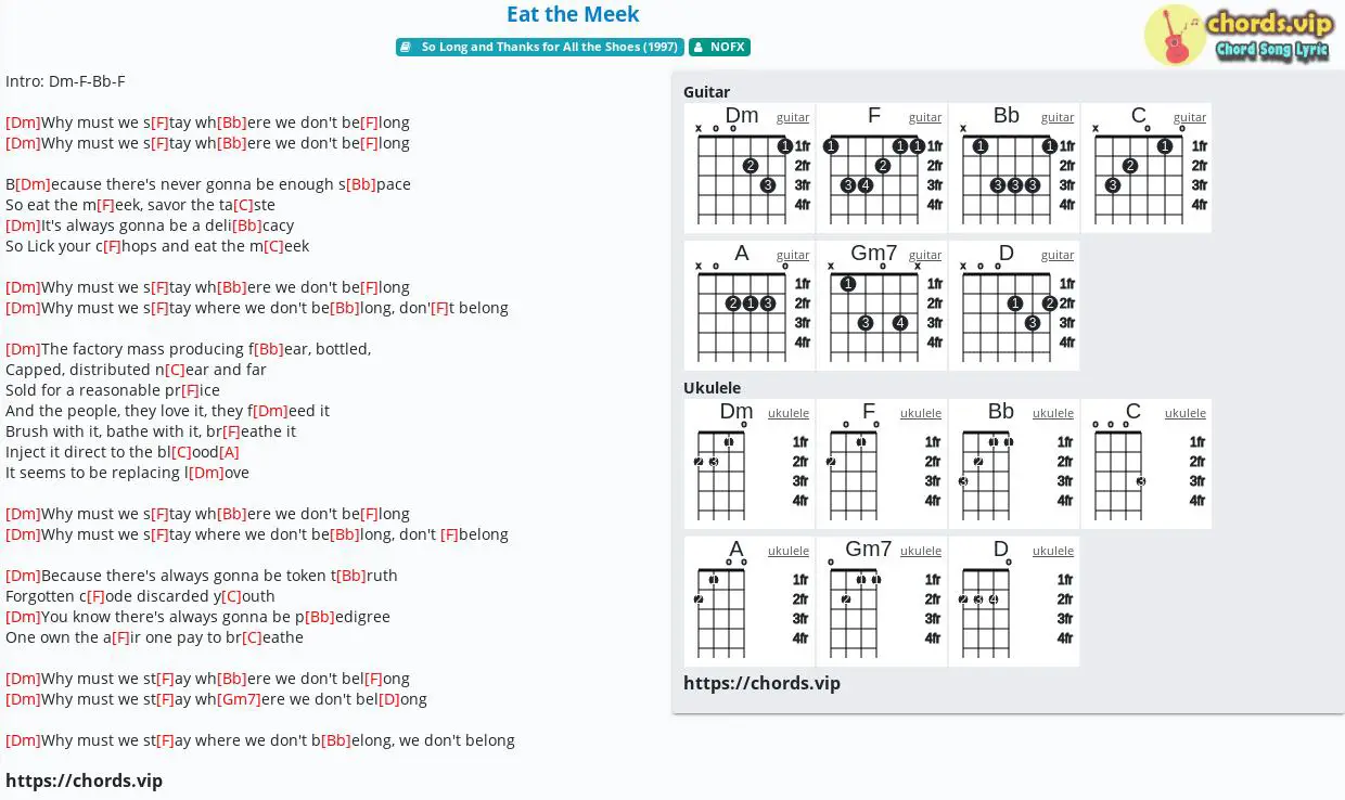 Chord Eat The Meek Nofx Tab Song Lyric Sheet Guitar Ukulele Chords Vip