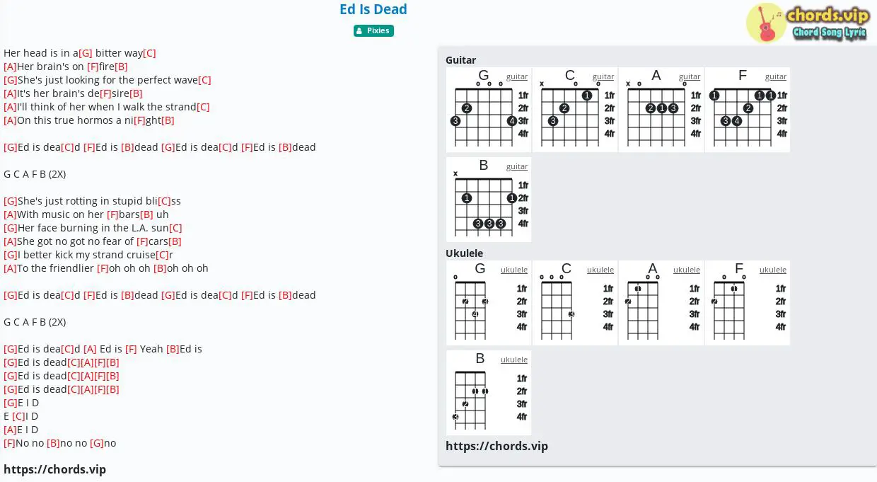 Chord Ed Is Dead Pixies Tab Song Lyric Sheet Guitar Ukulele Chords Vip