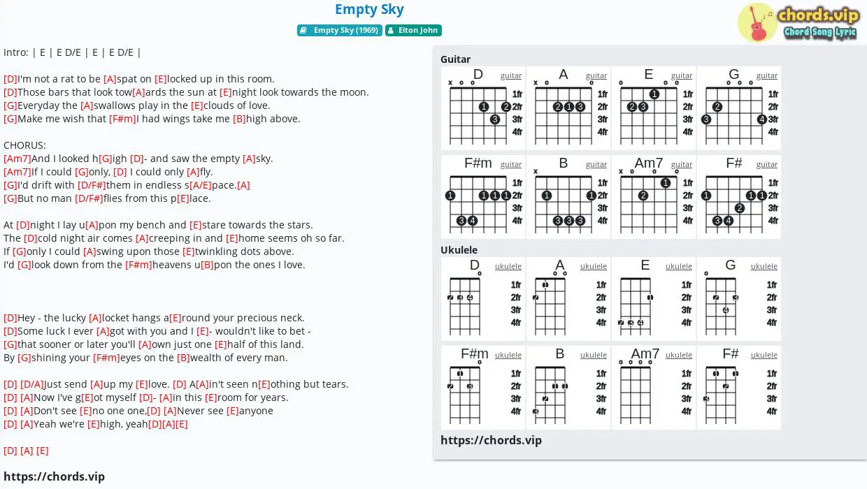 Chord Empty Sky Elton John Tab Song Lyric Sheet Guitar Ukulele Chords Vip