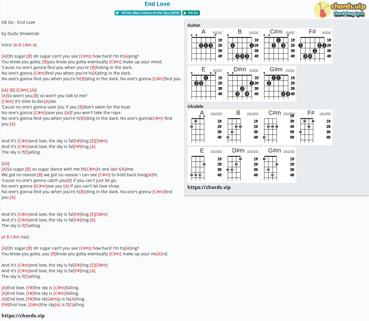 Chord End Love Ok Go Tab Song Lyric Sheet Guitar Ukulele Chords Vip