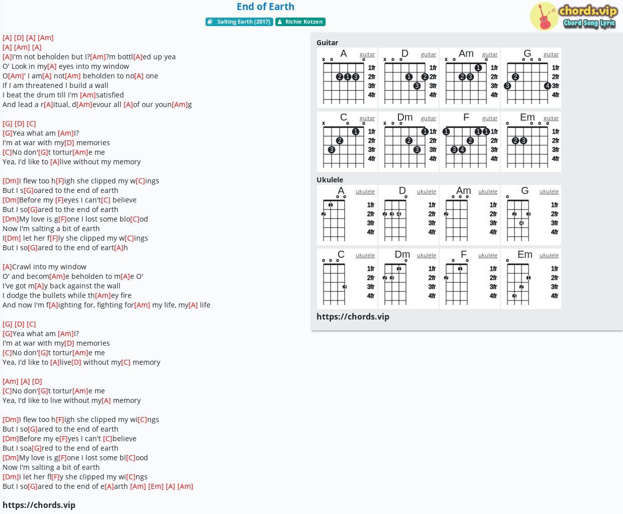 Chord End Of Earth Richie Kotzen Tab Song Lyric Sheet Guitar Ukulele Chords Vip