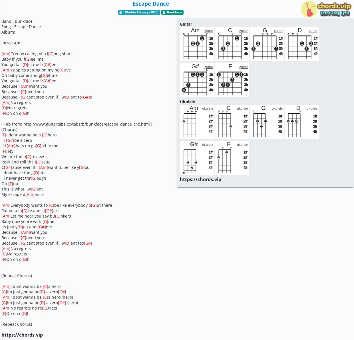 Chord: Escape Dance - tab, song lyric, sheet, guitar, ukulele | chords.vip