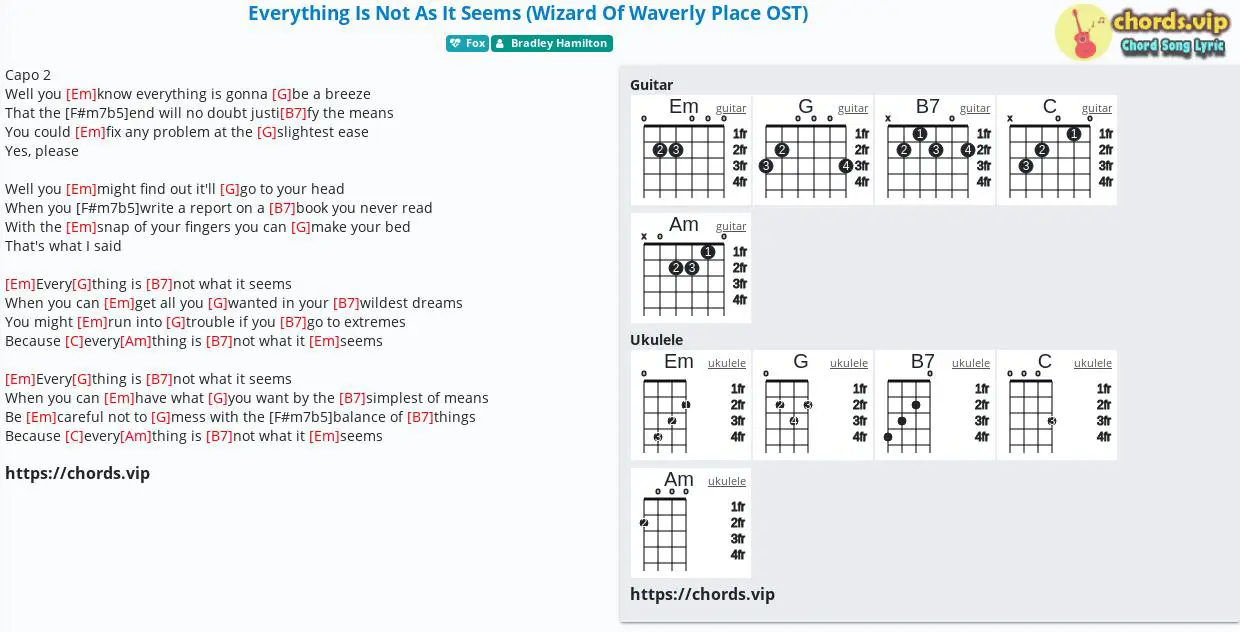 Chord Everything Is Not As It Seems Wizard Of Waverly Place Ost Bradley Hamilton Tab Song Lyric Sheet Guitar Ukulele Chords Vip