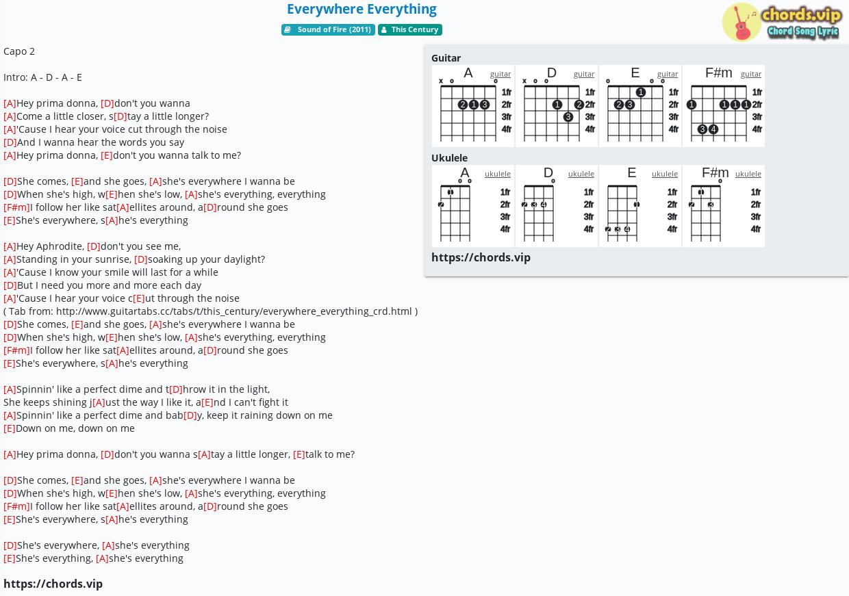 Chord Everywhere Everything This Century Tab Song Lyric Sheet Guitar Ukulele Chords Vip