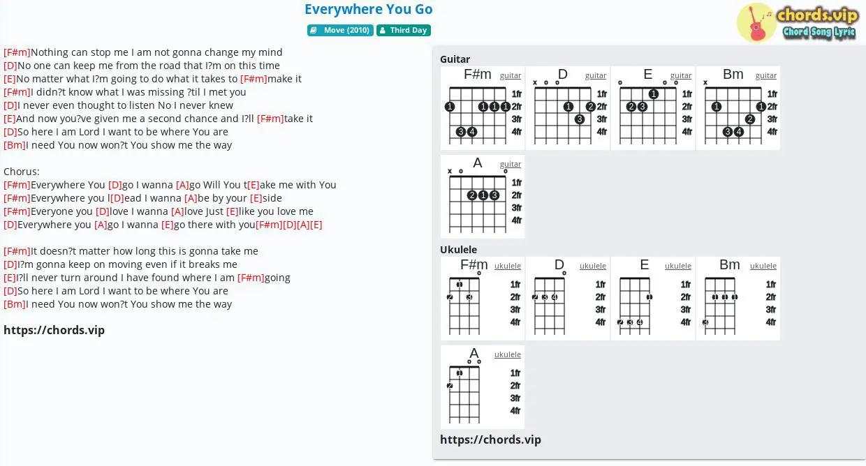 Chord Everywhere You Go Third Day Tab Song Lyric Sheet Guitar Ukulele Chords Vip