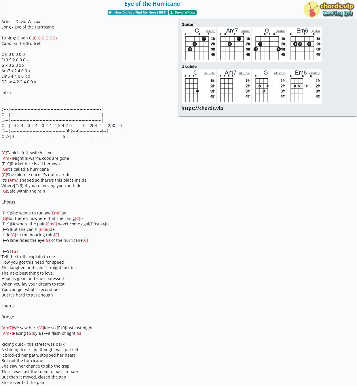 Chord Eye Of The Hurricane David Wilcox Tab Song Lyric Sheet Guitar Ukulele Chords Vip