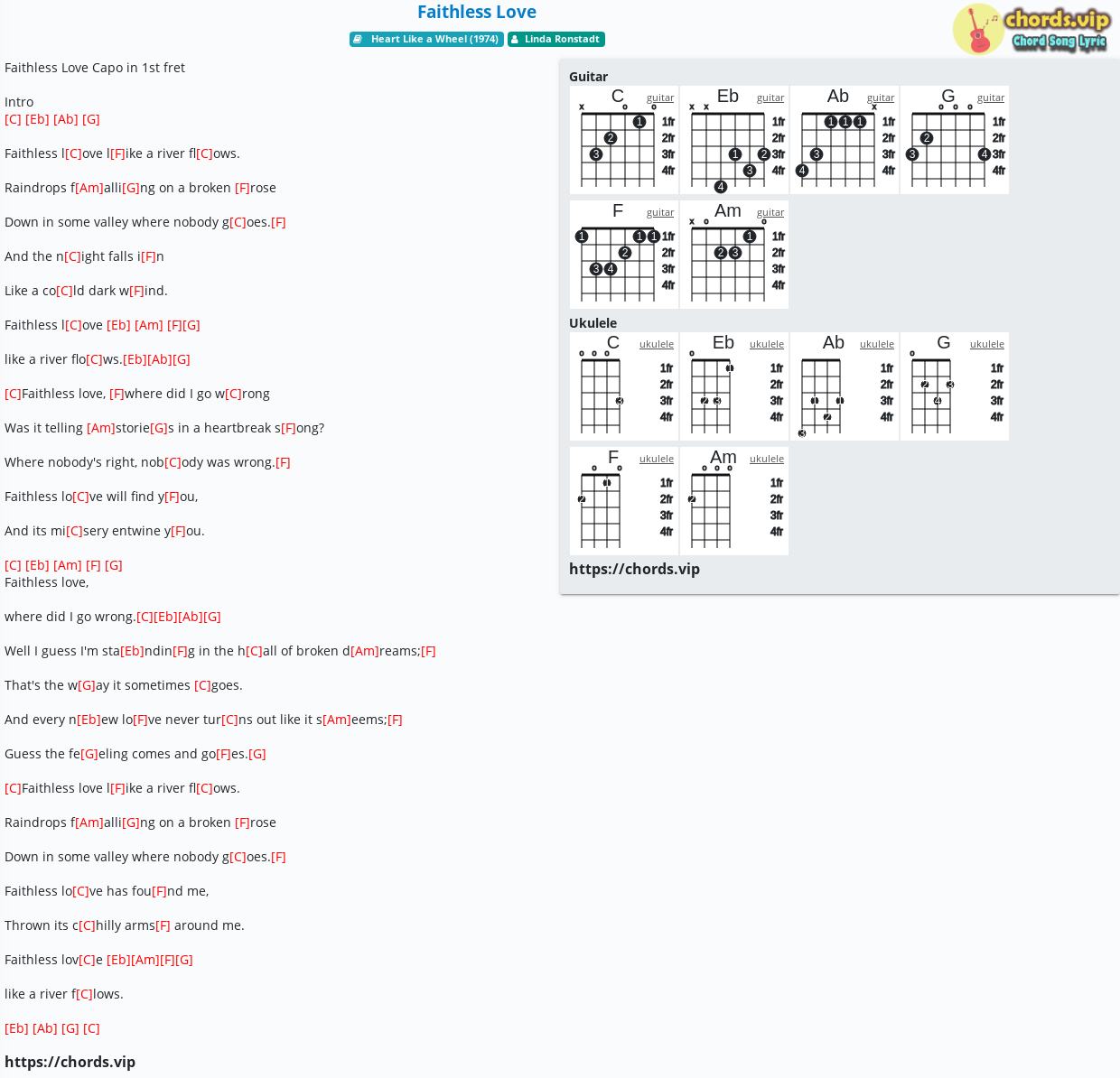 Chord Faithless Love Linda Ronstadt Tab Song Lyric Sheet Guitar Ukulele Chords Vip