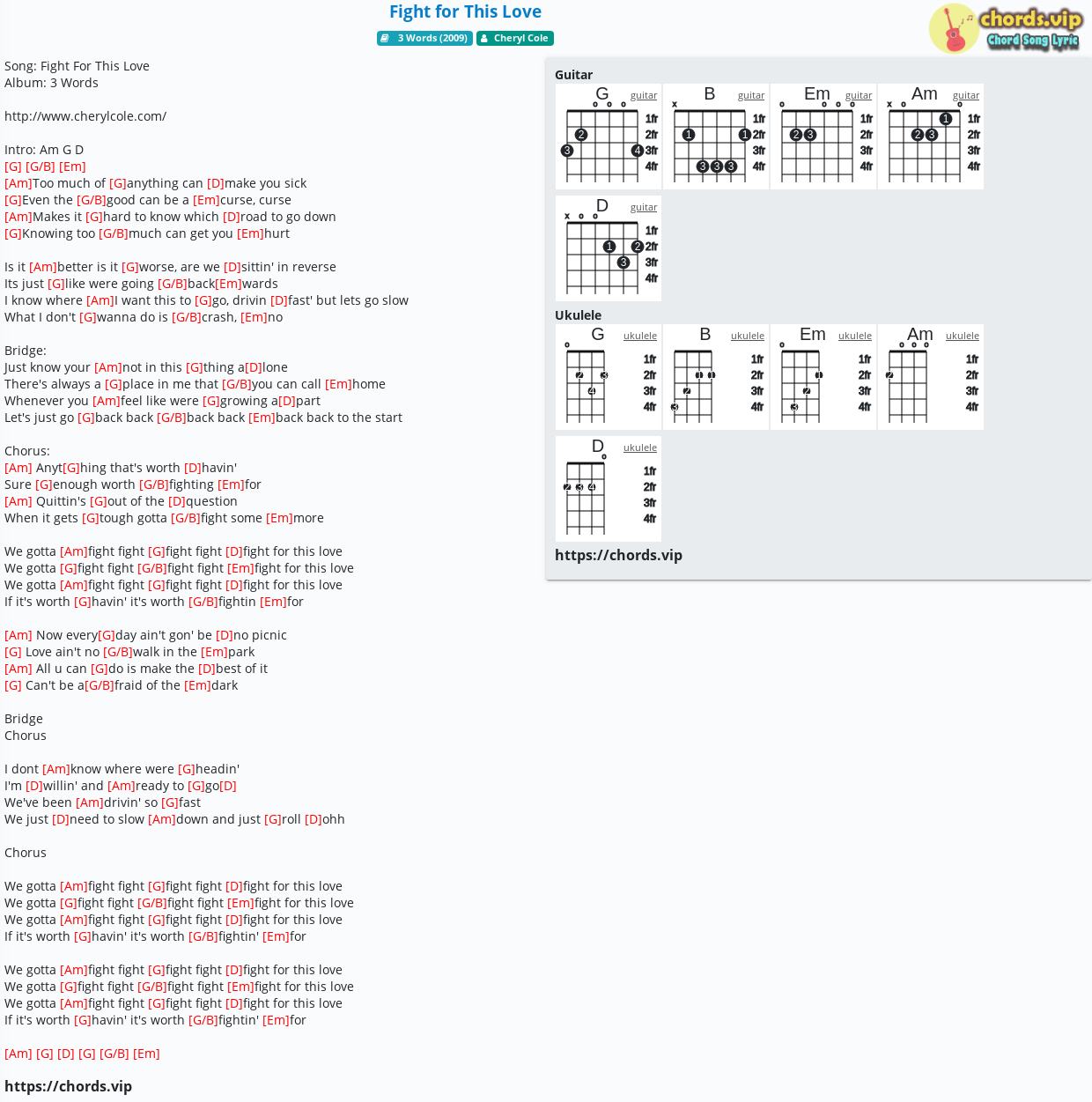 Chord Fight For This Love Cheryl Cole Tab Song Lyric Sheet Guitar Ukulele Chords Vip