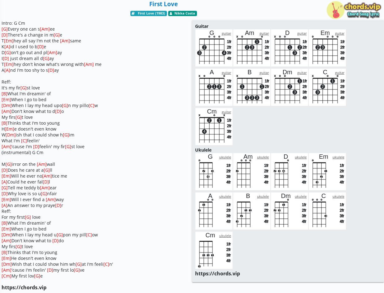 Chord First Love Tab Song Lyric Sheet Guitar Ukulele Chords vip