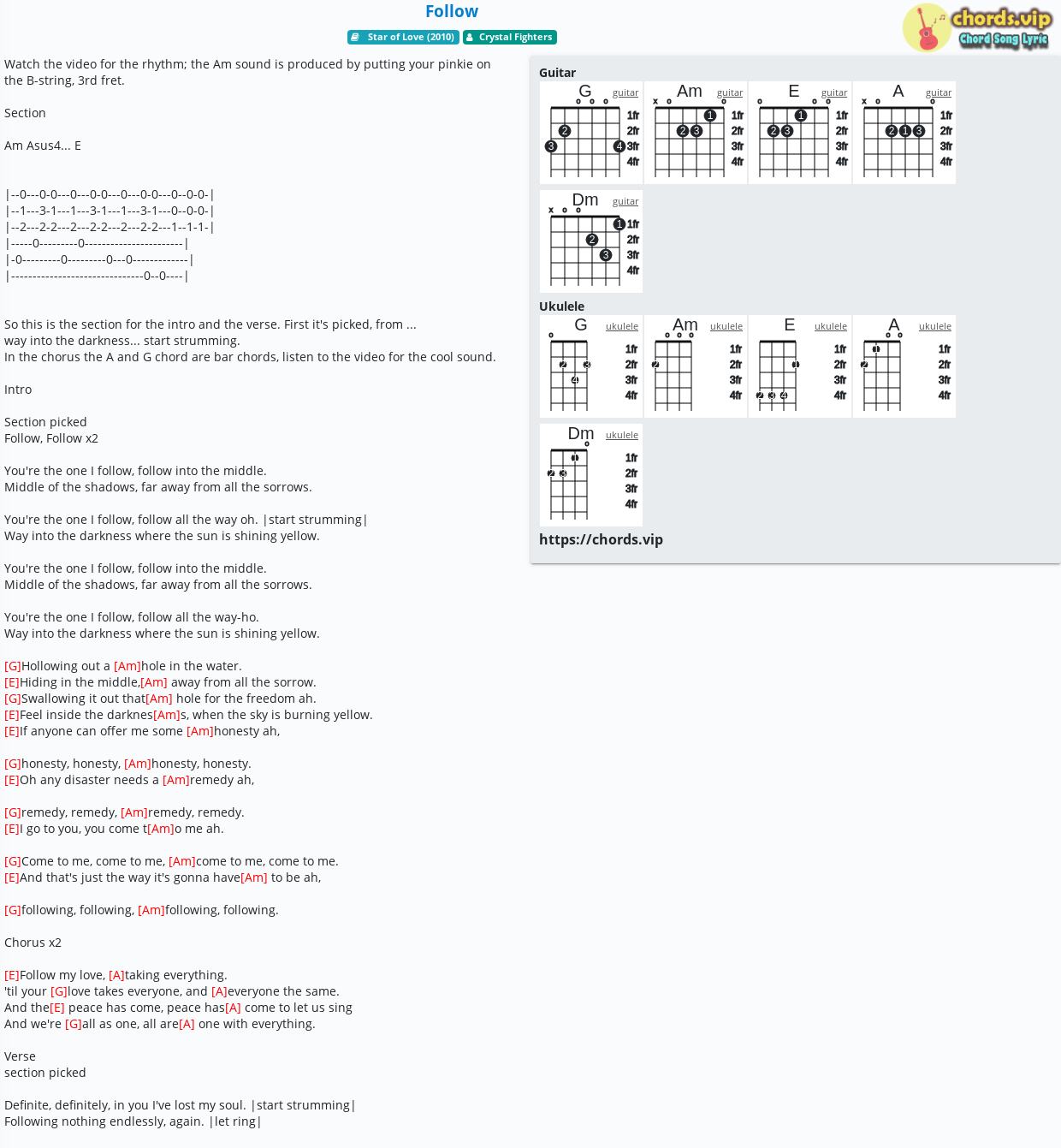 Chord Follow Crystal Fighters Tab Song Lyric Sheet Guitar Ukulele Chords Vip