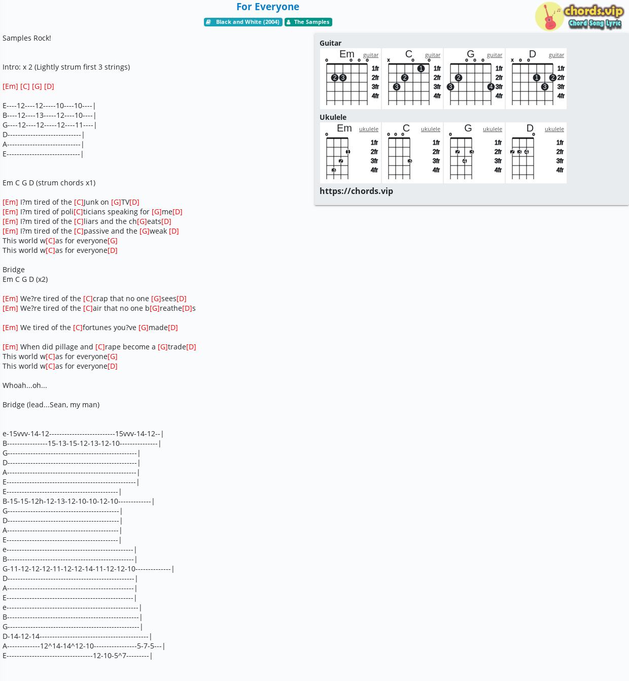Chord For Everyone Tab Song Lyric Sheet Guitar Ukulele Chordsvip 