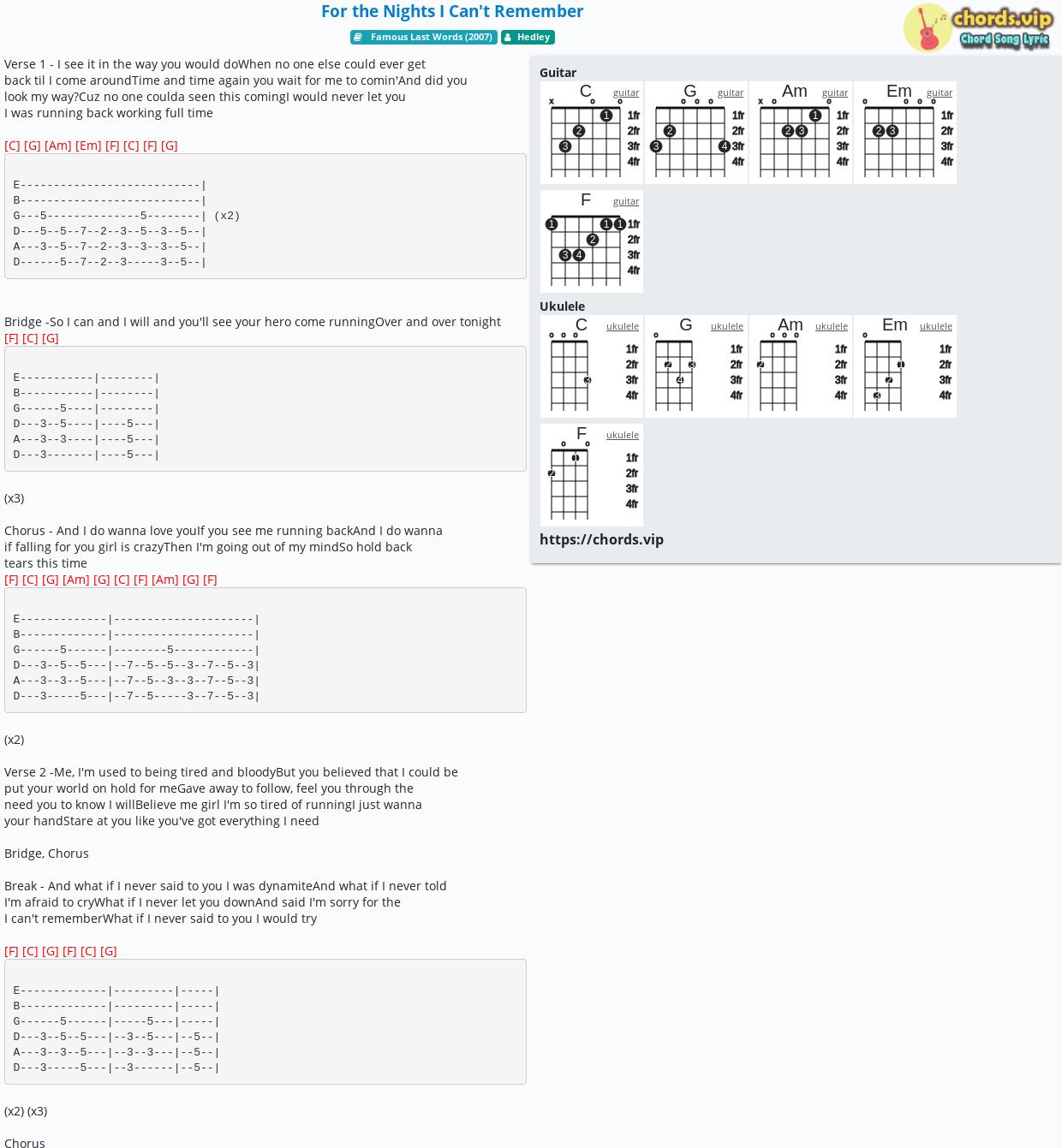 Chord For The Nights I Can T Remember Hedley Tab Song Lyric Sheet Guitar Ukulele Chords Vip