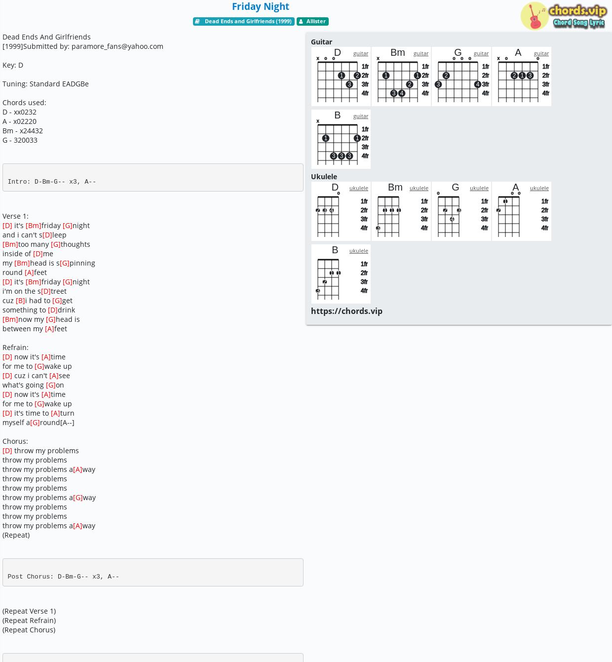 Chord Friday Night Tab Song Lyric Sheet Guitar Ukulele Chordsvip 0808