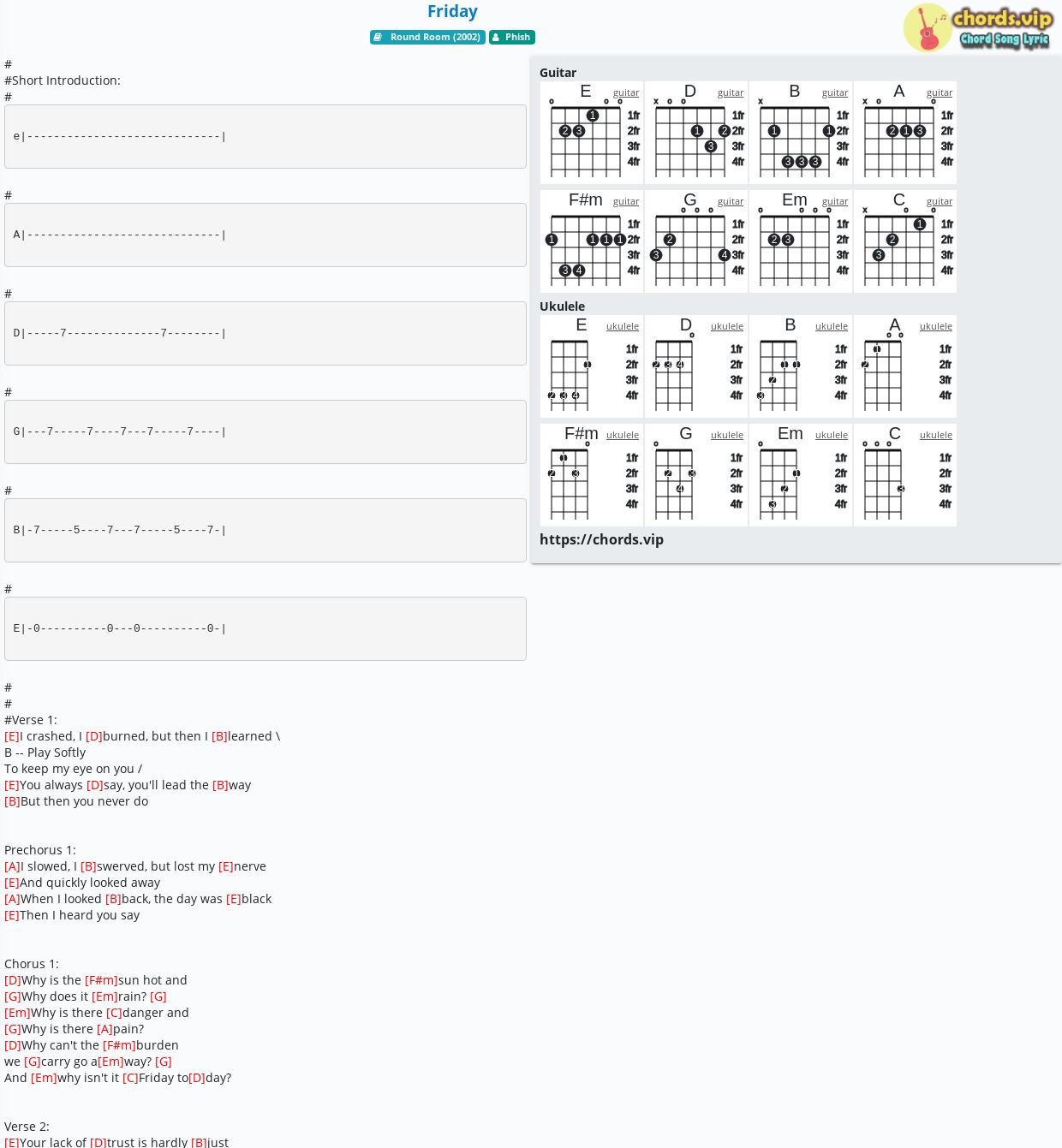 Chord Friday Phish Tab Song Lyric Sheet Guitar Ukulele Chordsvip 9450