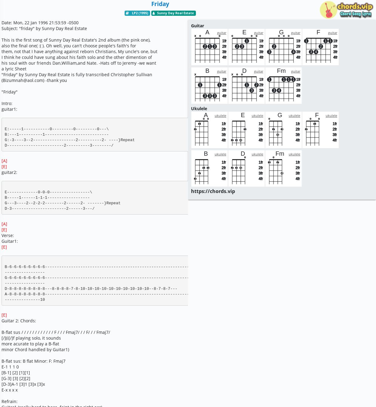 Chord Friday Sunny Day Real Estate Tab Song Lyric Sheet Guitar Ukulele Chords Vip
