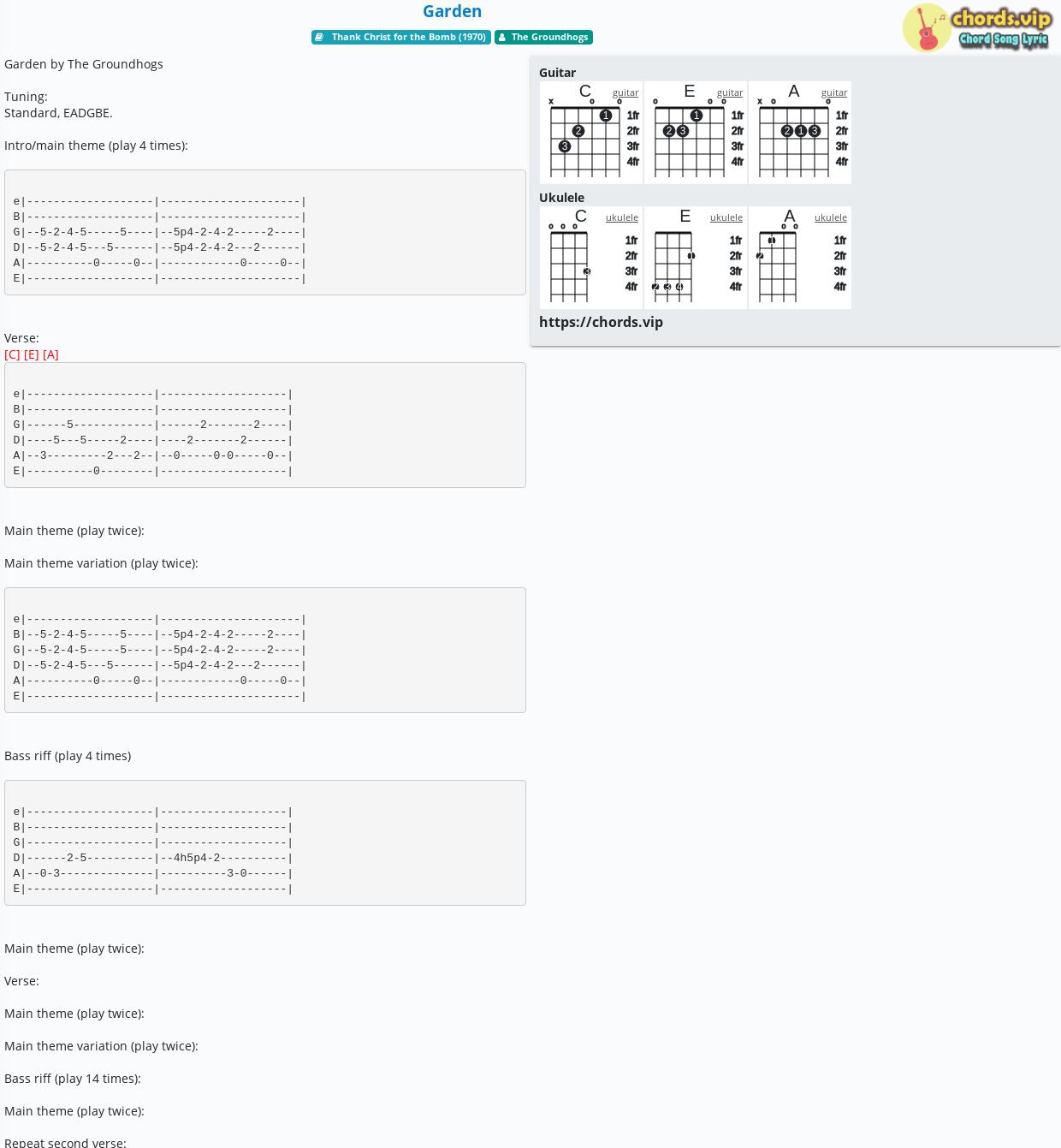 Chord: Garden - tab, song lyric, sheet, guitar, ukulele | chords.vip