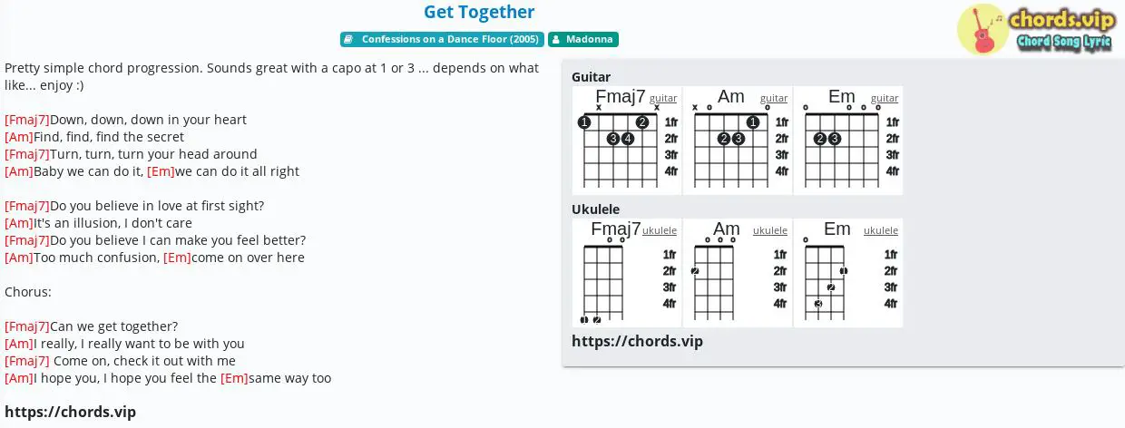 Chord Get Together Madonna Tab Song Lyric Sheet Guitar Ukulele Chords Vip