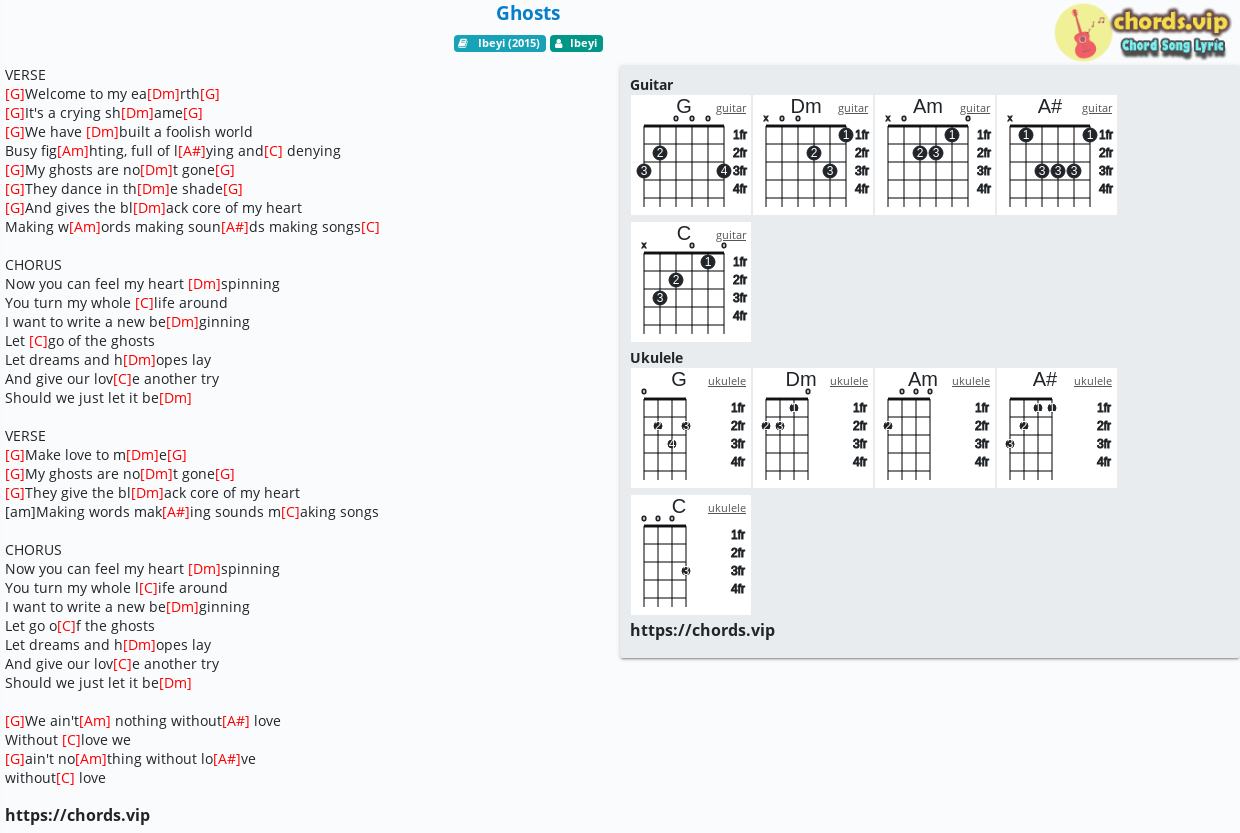 Chord: Ghosts - Tab, Song Lyric, Sheet, Guitar, Ukulele | Chords.vip