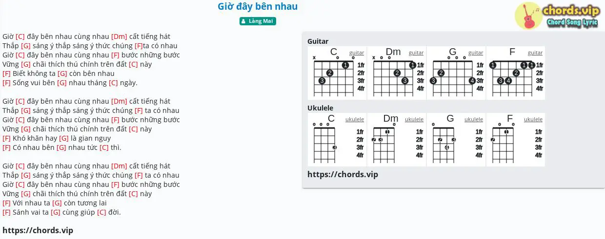 Chord Giờ đay Ben Nhau Lang Mai Tab Song Lyric Sheet Guitar Ukulele Chords Vip