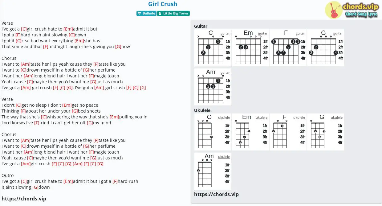 Chord: Girl Crush - Little Big Town tab, lyric, sheet, guitar, ukulele | chords.vip