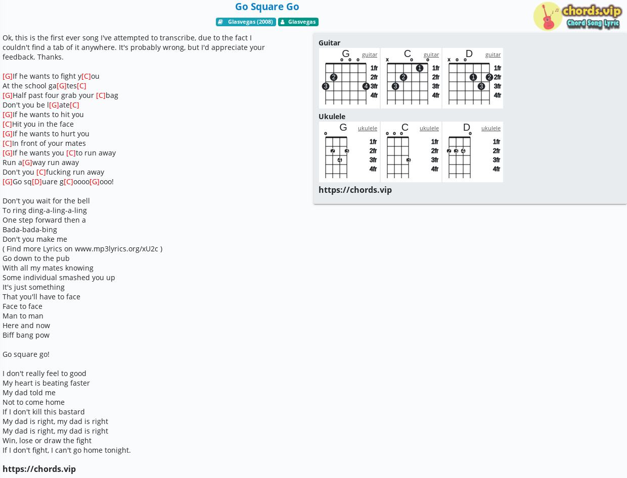 Chord Go Square Go Glasvegas Tab Song Lyric Sheet Guitar Ukulele Chordsvip 