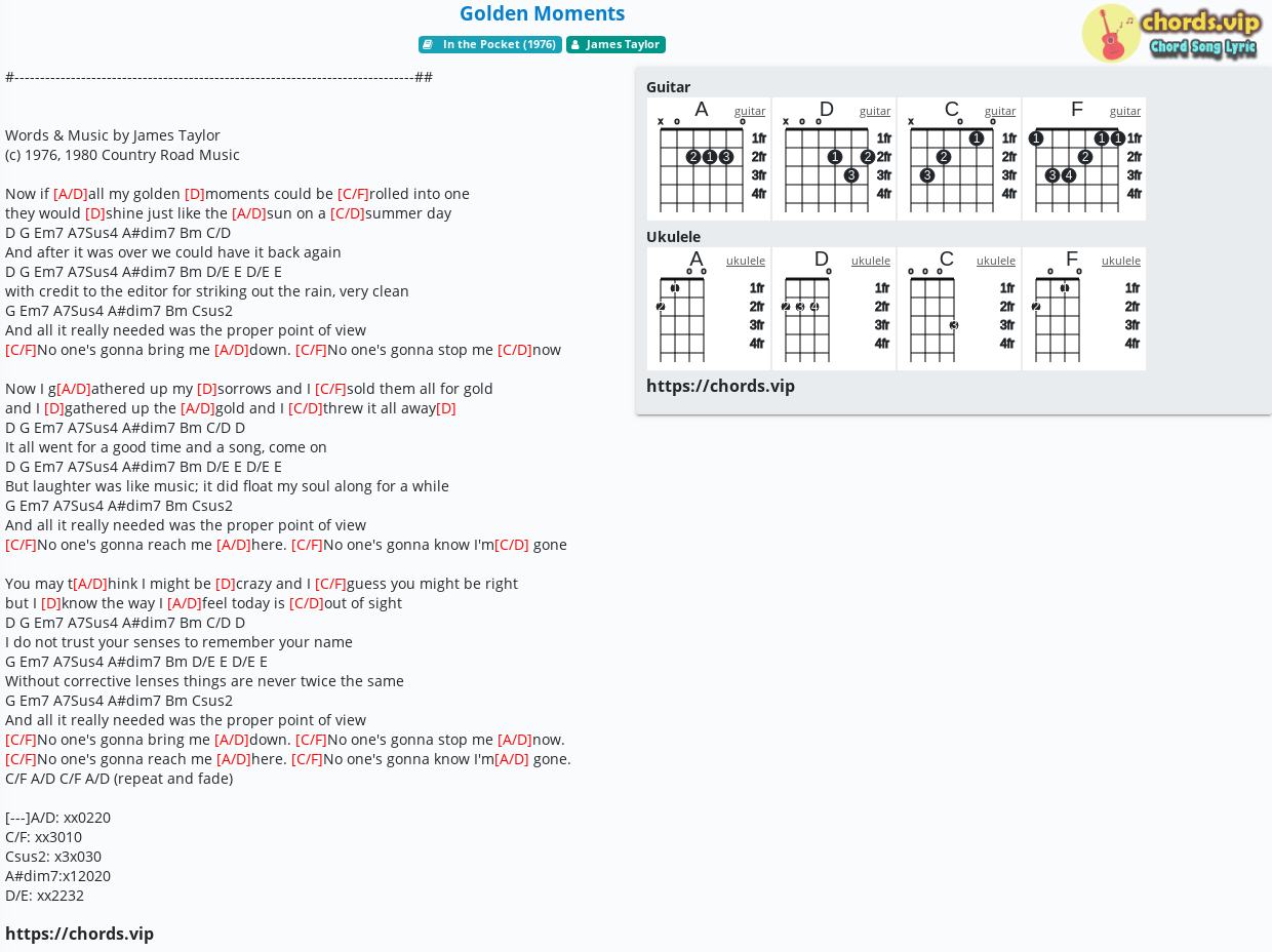 Chord Golden Moments James Taylor Tab Song Lyric Sheet Guitar Ukulele Chords Vip