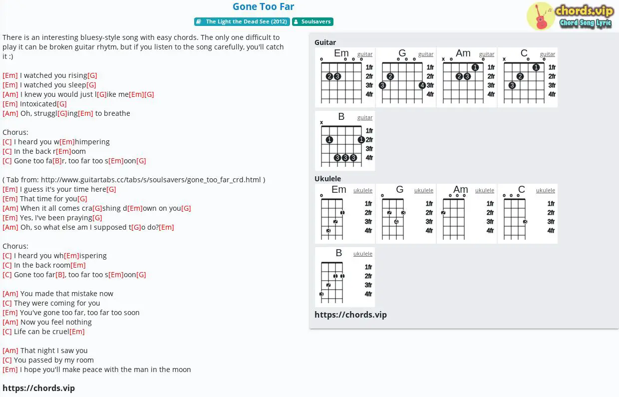 Chord Gone Too Far Soulsavers Tab Song Lyric Sheet Guitar Ukulele Chords Vip