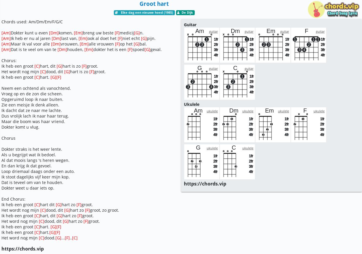 Chord: Groot hart - De Dijk - tab, song lyric, sheet, guitar, ukulele