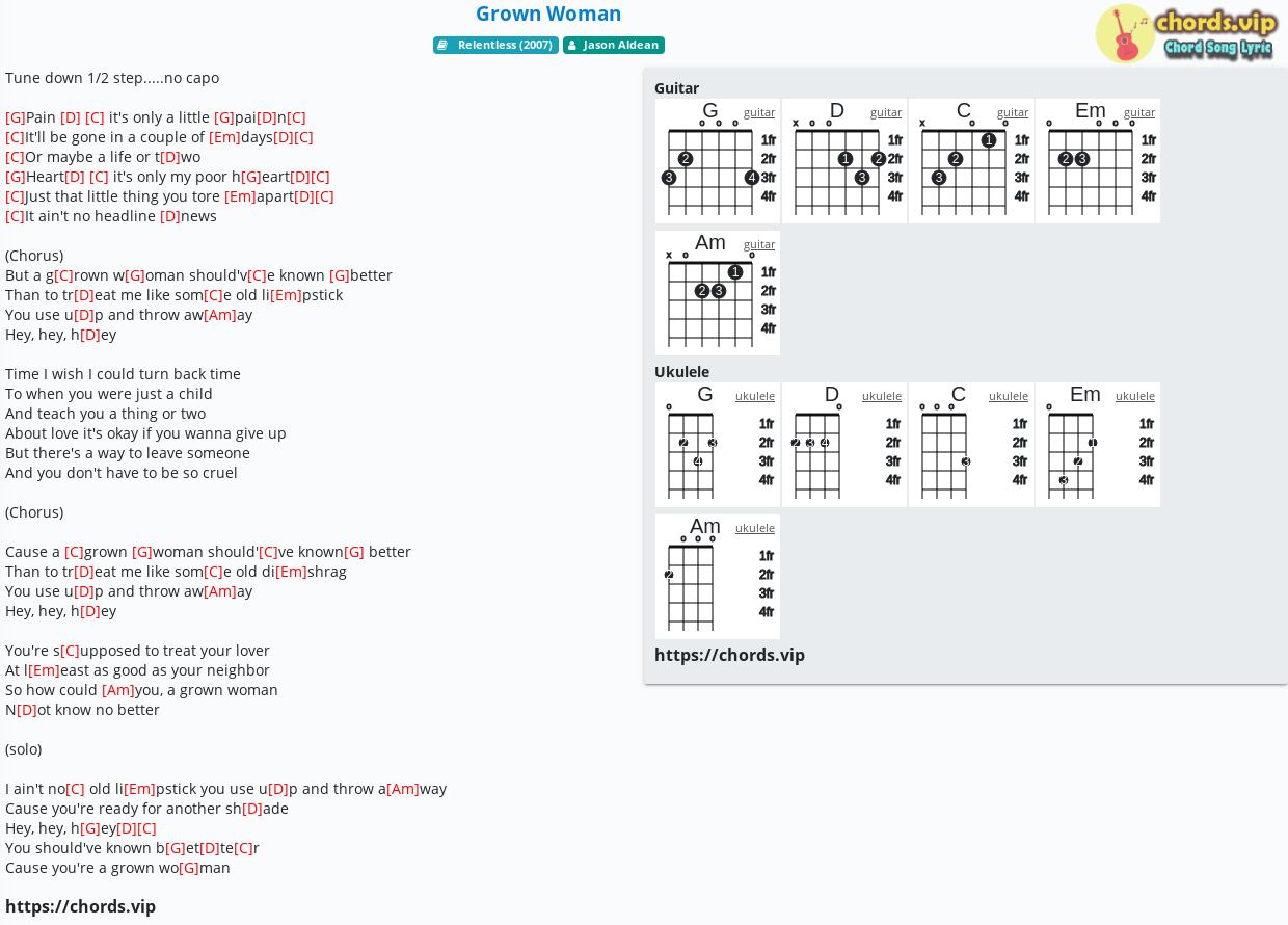Chord Grown Woman Jason Aldean Tab Song Lyric Sheet Guitar Ukulele Chords Vip