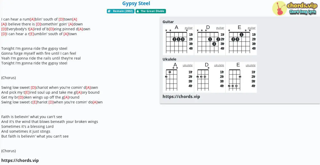 Chord Gypsy Steel The Great Divide Tab Song Lyric Sheet Guitar Ukulele Chordsvip